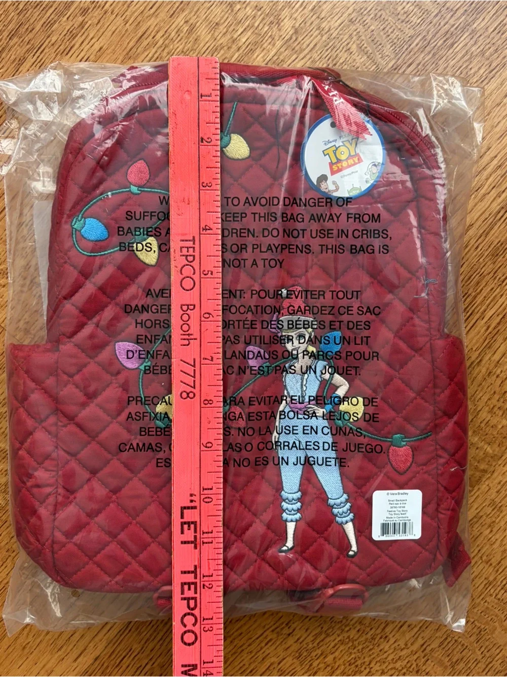 NWT Vera Bradley Toy Story Bo Peep Small Backpack Festive Holiday Red Quilted